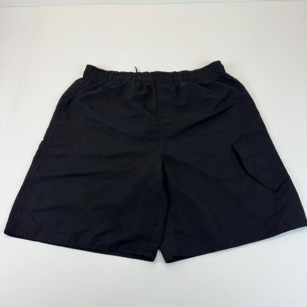Island Joe Mens XL Swim Trunks Black Cargo Board Shorts Mesh Lined Drawstring